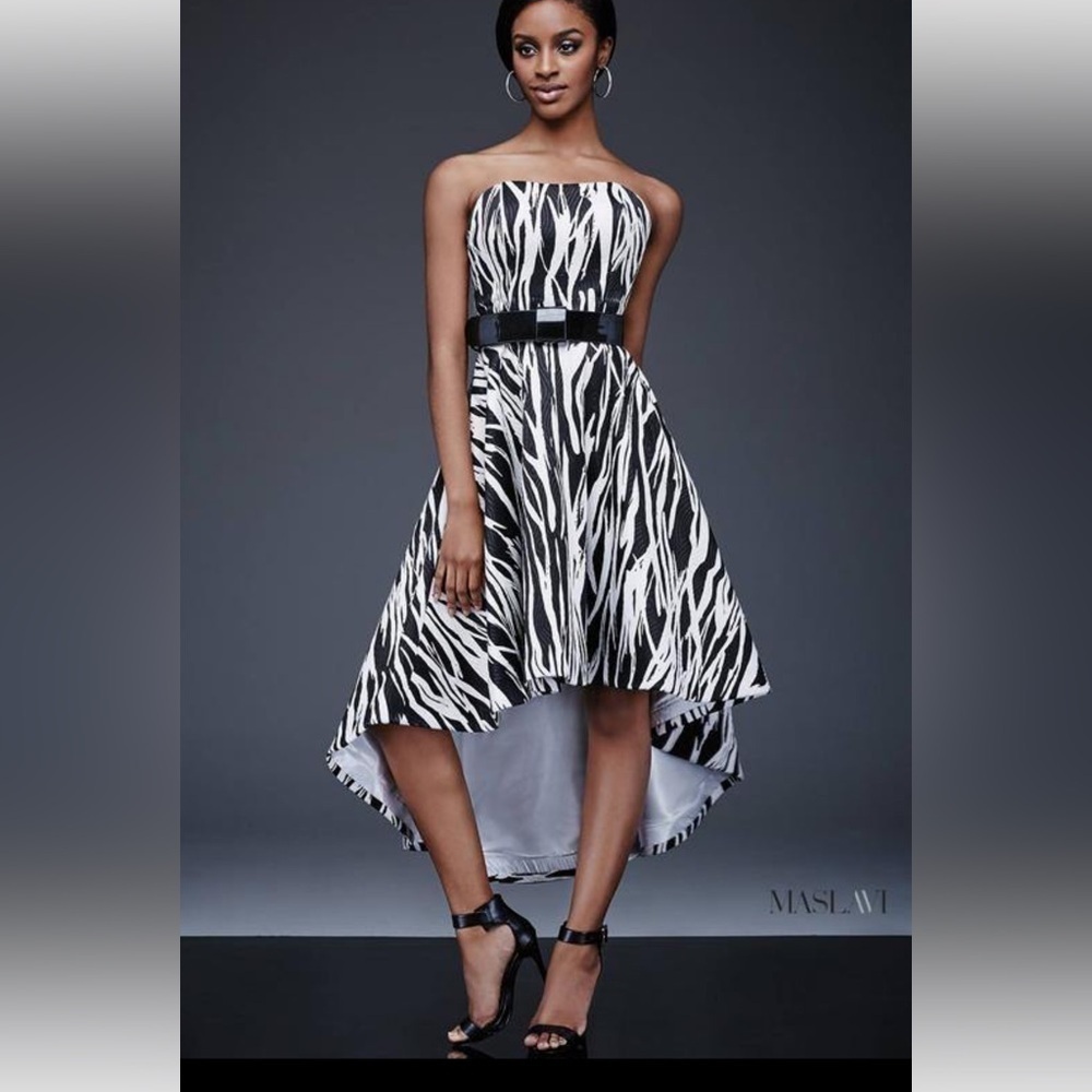NWT Maslovi Jovani Black & White Hi- Low Strapless Corset Midi Dress